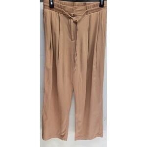 Forever 21 Wide Leg Drawstring Waist Pants Tan Beige Casual Comfort Size S